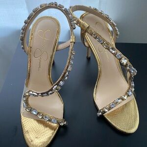 Jessica Simpson Gold Crystal Heels
